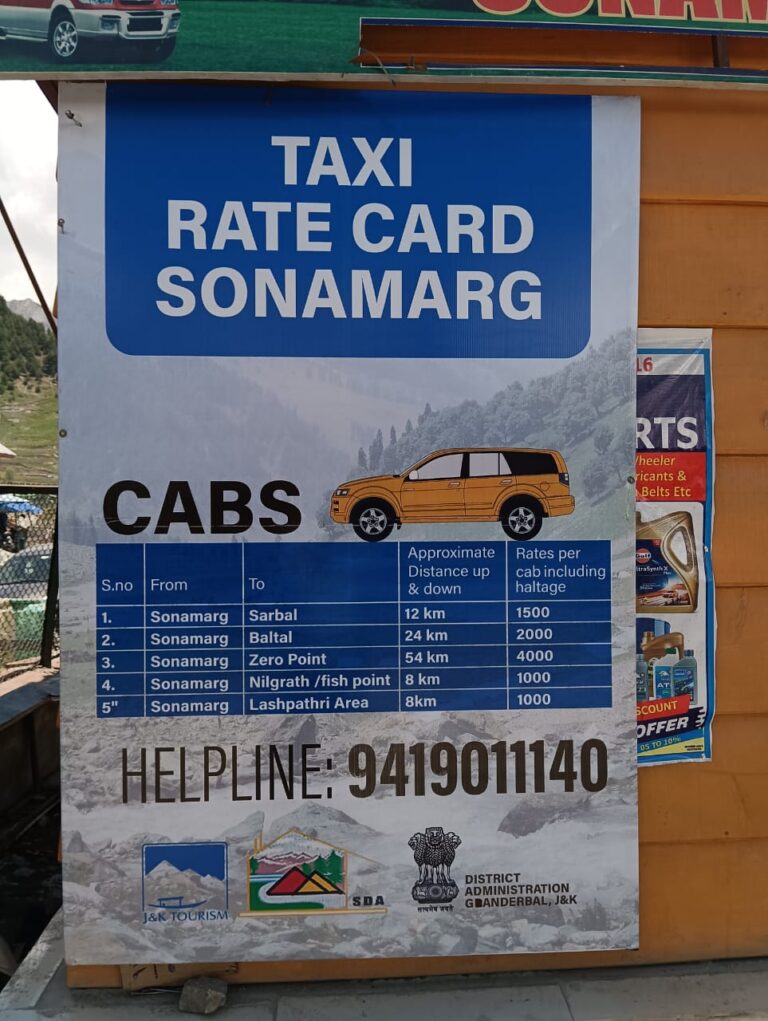 Sonamarg Taxi rates